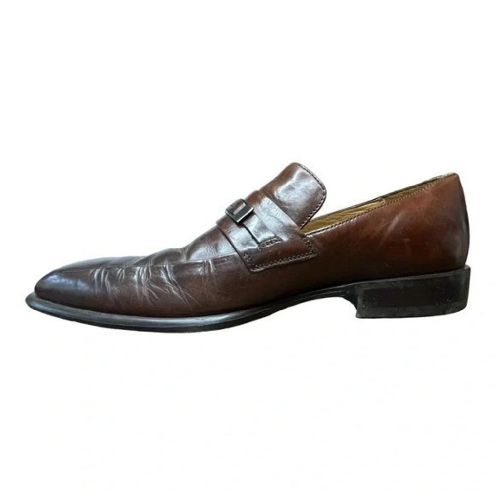 Kenneth‎ Cole Loafers Mens 9 Brown Leather Made in Italy Square Toe Metal Bit
